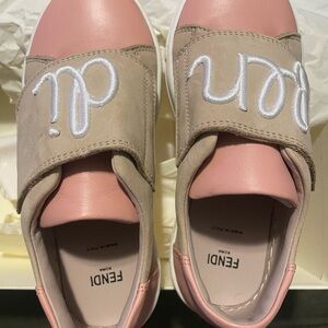 Fendi Pink and Beige Slip-On Sneakers